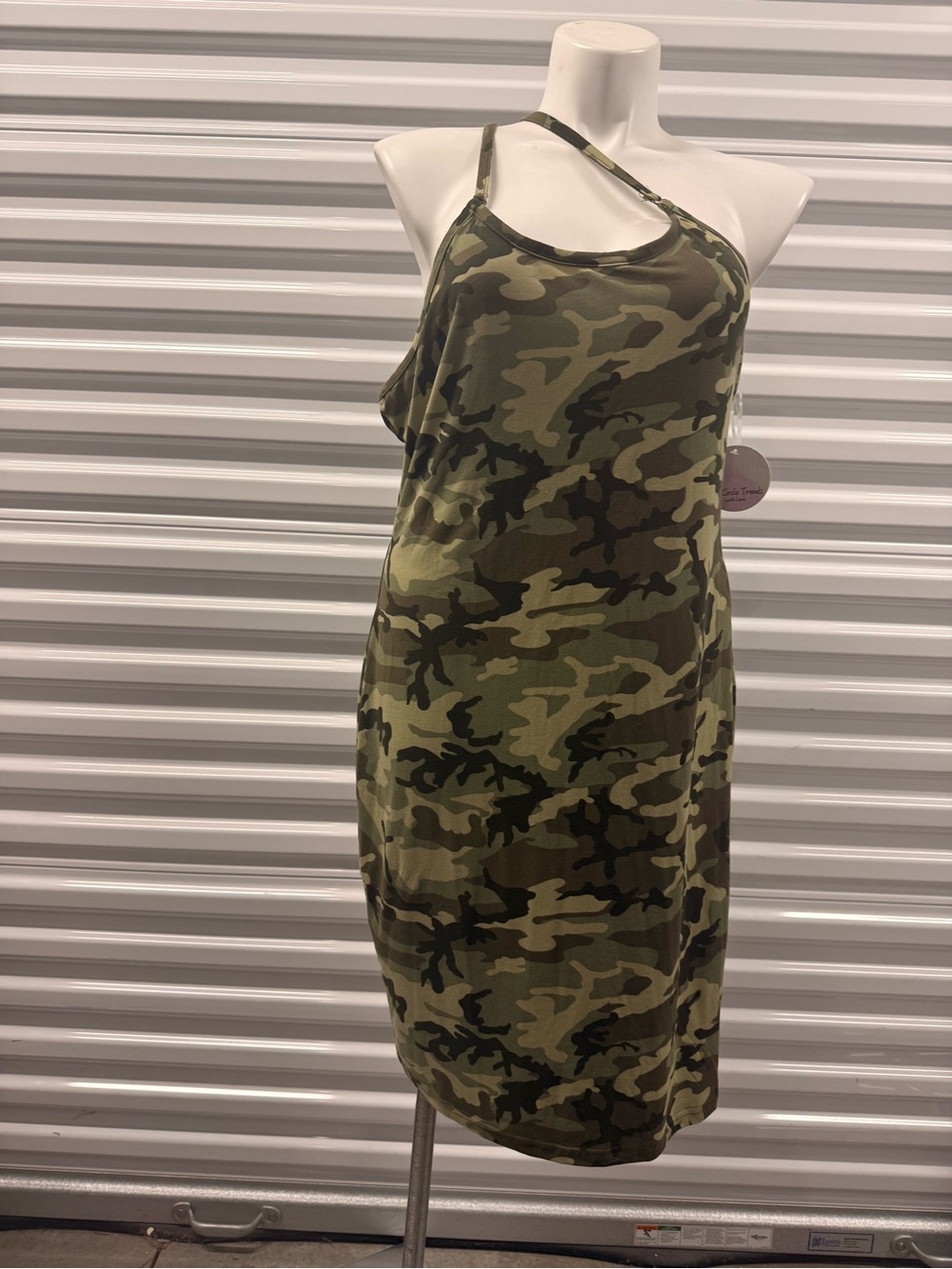 Camo Asymmetric Strap Women's Dress - Olive Green